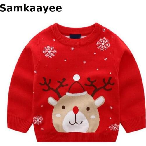 4-11y Kids Sweater Spring Autumn Boys Girls Knitted Clothing Children Cartoon Deer Top O-Neck Clothes Solid Christmas Knitwear 2