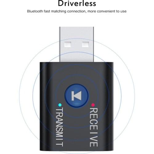 TR6 USB Bluetooth5.0+EDR Transmitter Receiver FM Player Adapter3.5mm AUX Jack Wireless Audio Music Adapter for Car Speaker PC TV