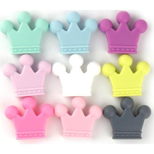 TYRY.HU 10pc Crown Silicone Teether Pendant Food Grade Baby Teethers Candy Color Silicone Charms For Diy Teething Necklace
