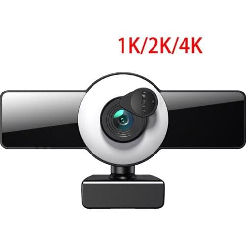 Webcam With Ring Light And Privacy Cover, Auto-Focus, Plug And Play, Web Camera For PC Mac Laptop Desktop Computer