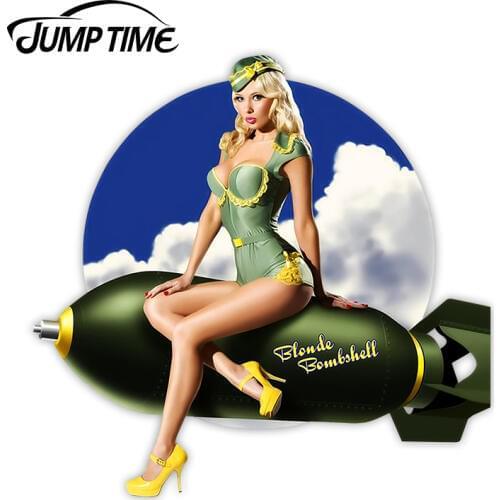 Jump Time 13cm x 12.6cm Pin Up Girl Missile Sticker Vintage Sexy Vinyl Decal Window Car Truck Laptop Waterproof Car Accessories