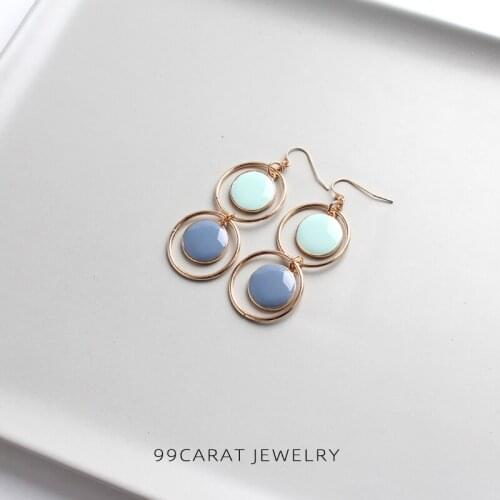 Nine nine carat design sense Earrings womens long temperament color contrast geometric circle personality exaggeration earrings