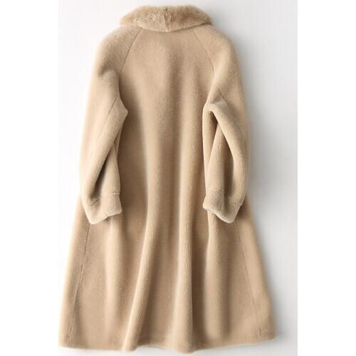 Fur Real Women Mink Collar Sheep Shearing 100% Wool Coat Female Long Womens Winter Luxury Jacket Suede KJ712