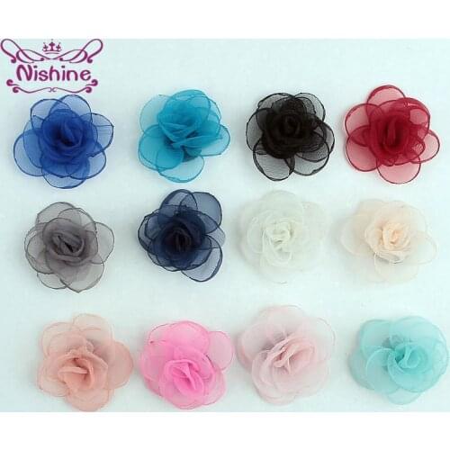 10pcs/lot 3.5 CM Solid Color Mini Flower Accessories DIY Handmade Garland Baby Girls Headwear Clothing Decoration Photo Props