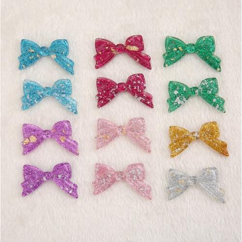 12pcs 49*29mm Mixed Flat back Gitter Bow flatback resin cabochon Decoration Crafts For DIY Jewelry Materials