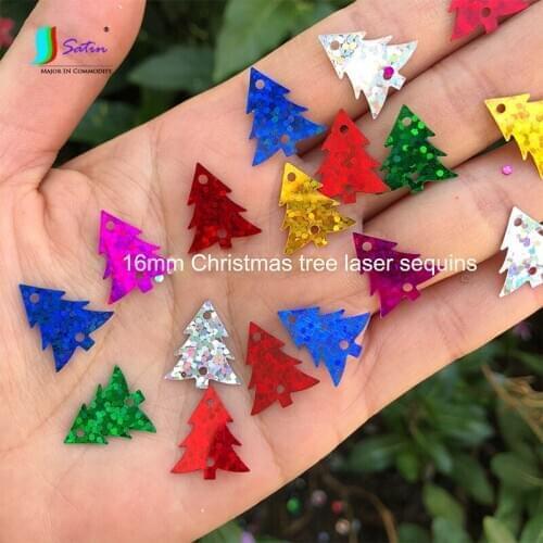 16MM Mixed Color Christmas Tree Laser Sequins 2-Holes DIY Jewelry Childrens Handwork Festive Decoration Materials A0499F