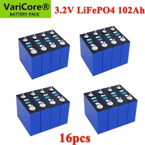 16pcs 3.2v 102Ah Lifepo4 Rechargeable Battery Lithium Iron Phosphate DIY 12v 24v E-scooter Energy Solar Cell batteries Grade A