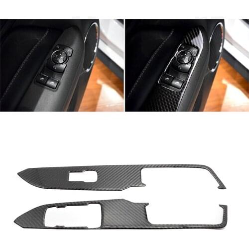 For Ford Mustang 2015 2016 2017 2pcs Carbon Fiber Car Interior Window Switch Panel Decor Cover ONLY LHD