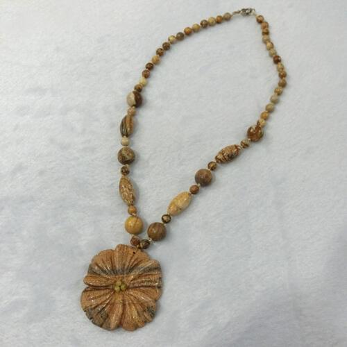 3pcs Fashion Bohemian Tribal Natural Stone Picture Jades Jewelry Agates Bead Halsband Carve Flower of Life Pendant Necklace Free