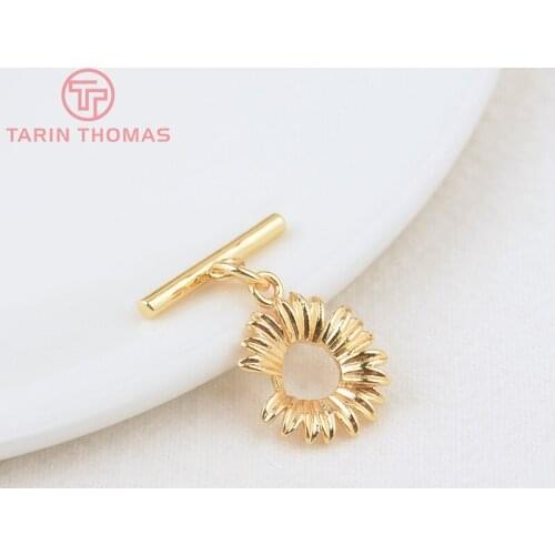 6 Sets O:12.5MM T:16MM 24K Gold Color Plated Brass Flower Bracelet O Toggle Clasps High Quality Diy Jewelry Accessories