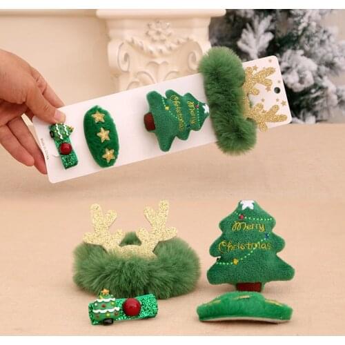 4pcs/set Christmas Gift Set Hair Clip Brooch Bracelet Set Christmas Hair band Decorate Gift Home Decor Ornaments Pins & Badges