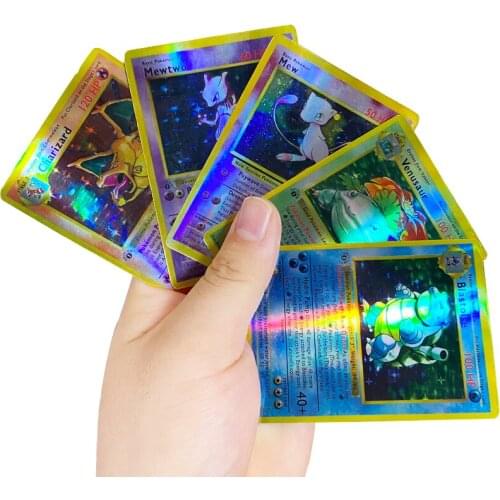 5PCS Charizard Mewtwo Pokemon Cards First Edition English Version Flash Card First Generation Pokemon Game Collection Cards Gift