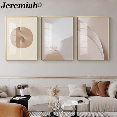 Abstract Geometric Canvas Painting Gradient Light and Shadow Round Poster Wall Art Modern Home Decoration Design