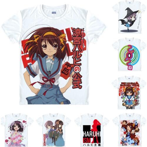 Coolprint Anime Shirt The Melancholy of Haruhi Suzumiya T-Shirts Multi-style Short Sleeve Suzumiya Haruhi Cosplay Motivs Shirts