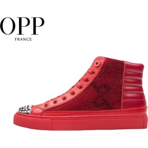 OPP Mens Shoes High Top Men boots Genuine Leather Dot Leather Winter Boots men Zip Metal Style Shoes Ankle Boots for men