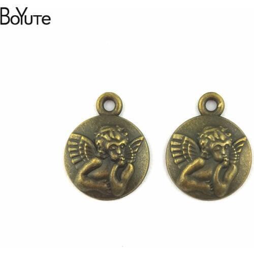 BoYuTe (50 Pieces/Lot) 16MM Antique Bronze Plated Metal Angel Charms Pendants Jewelry Making Findings Diy Handmade Accessories