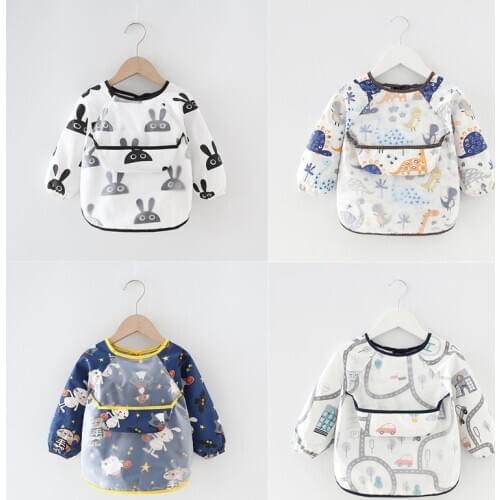 Baby Bandana Bibs Cute Colorful Cartoon Bibs Waterproof Infant Eating Children Drawing Long Sleeve Apron Baby Self Feeding Bib