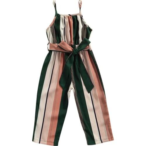 Infant Kids Baby Girl’s Casual Bandage Suspender Jumpsuit Summer Fashion Stripe Printing Long Pants 1-6T