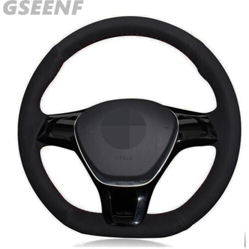 Car Steering Wheel Cover For Volkswagen VW Jetta New Polo Golf 7 Mk7 Passat B8 Tiguan Sharan Black Hand-stitched Soft Suede