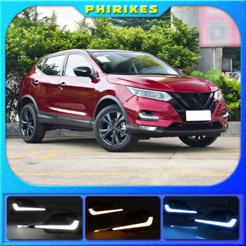 2PCS LED Car DRL 12V LED Fog Lamp Daytime Running Light For Nissan Qashqai 2019 2020 with Dynamic Turn Yellow Signal style relay