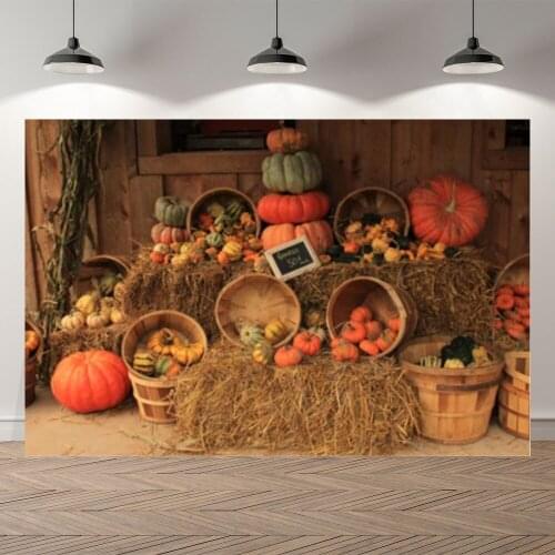 Seekpro Autumn Harvest Pumpkin Thanksgiving Background Photographic Backdrop Storehouse Straw Children For Photo Studio Shoot