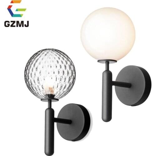 GZMJ Gold Wave Ball Mike White Ball Glass Simple Wall Lamp Northern Europe Wall Lighting Bedroom Bedside Lamp Restaurant Light