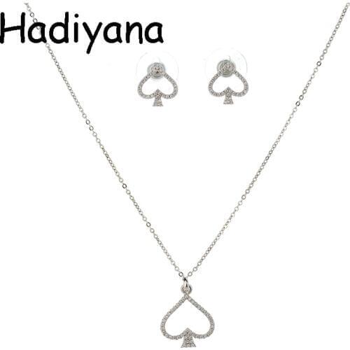 Hadiyana 2018 Fashion Spades Jewelry Set with Temperament Female Floral Necklace & Earrings 2 Piece Sets Wedding Party TZ8119