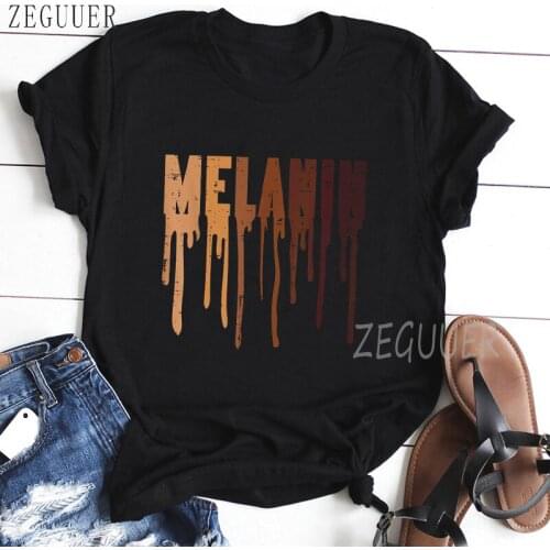 Harajuku Melanin Poppin Black Girl Magic T-shirt Funny Black Girl Print Korean Style Top Gothic Vintage Womens T-shirt Female