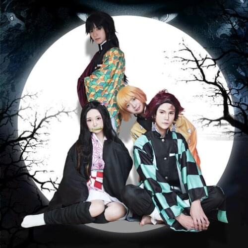 Anime Demon Slayer Kimetsu No Yaiba Zenitsu Giyu Tanjirou Kamado Nezuko Cosplay Costume Kimono Uniform Women Kids child boys Men