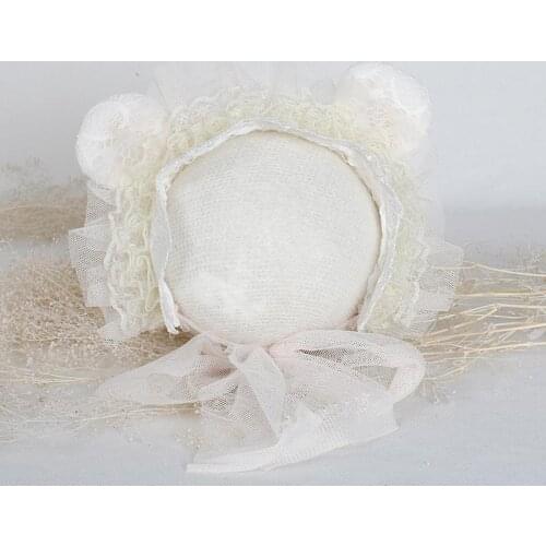 Lace baby bonnet Newborn vintage floral hat photography prop Infant cute bonnet Baby white hat prop