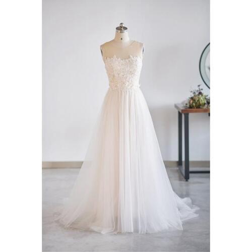 Ivory Lace Appliques Scoop Sleeveless Floor-Length A-line Wedding dress Bridal gown Custom made