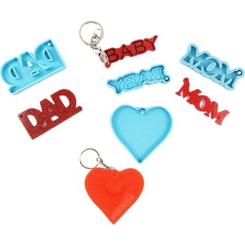 Kitchen Silicone Mold Mother Fathers Day Keychain Silicone Letter Heart Shape 3D Epoxy Mould for Resin Making Home Clay Mold