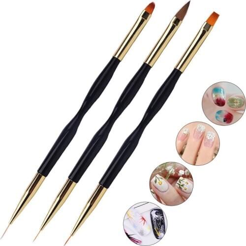 Lamemoria 1PC Double Head Nail Art UV Gel Polish Design Dot Painting Detailing Pen Brushes Nail Tools