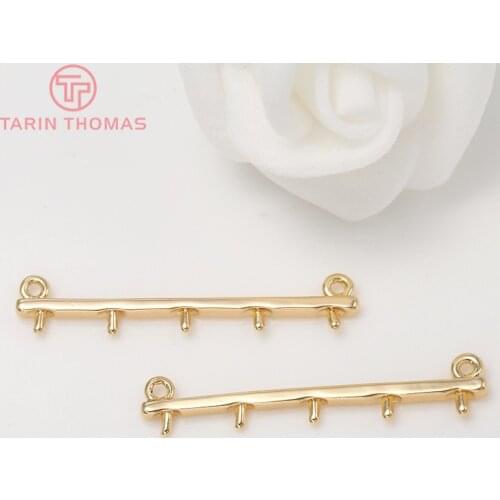 4PCS 6x28MM Hole 1MM 24K Gold Color Brass Rod Connector Charms High Quality DIY Jewelry Making Findings Accessories