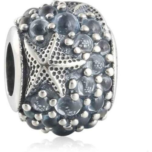 Summer Oceanic Starfish Charms Beads With Frosty Mint CZ Original 925-Sterling-Silver Nature Beads Fits Pandora bracelets