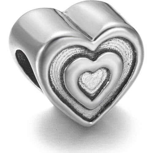 316L Stainless Steel Heart Ripple Bead Polished 5mm Hole Metal European Beads Bracelet Charms for DIY Jewelry Making Accessories