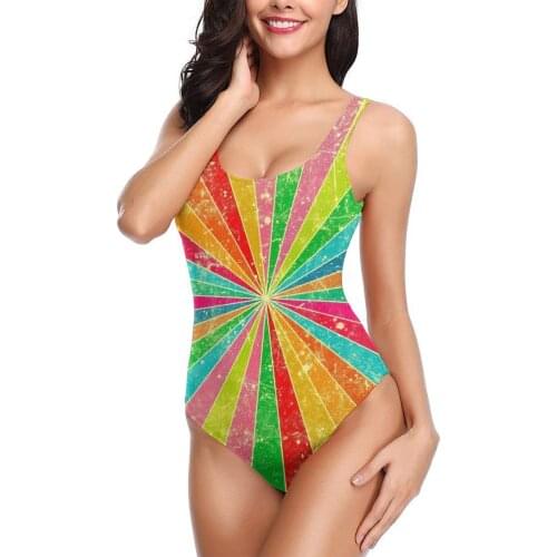 New Rainbow Tie-dye swimsuit for ladies shows slim cover belly one-piece sport bikini sexy spa conservative swimming suit