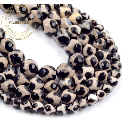 Factory wholesale Natural Three Eye Tibetan Dzi Beads 6/8/10mm Round Faceted Spacer Stone Beads For Jewelry Making Diy Bracelet