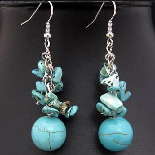Wholesale Handwork Stone Earrings,Blue T-urquoise Crystal S925 Silvers Dangle Earring,Perfect Women Wedding Birthday Gift