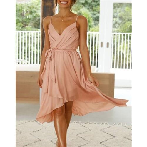 Sexy Womens 2021 Summer Solid Color Sleeveless Irregular Backless Suspender Dress Women