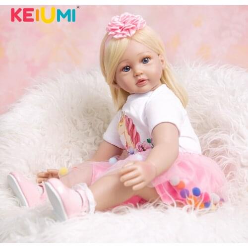 KEIUMI New Fashion Beautiful Alive Reborn Golden Straight Hair Princess Dress Up Reborn Baby Girl For Childrens Gift