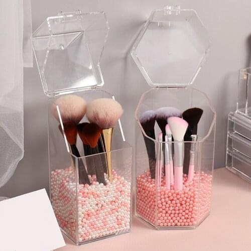 1pcs Pearl Transparent Acrylic Cosmetic Storage Box Makeup Brush Container Stand Lipstick Storage Container Transparent Box