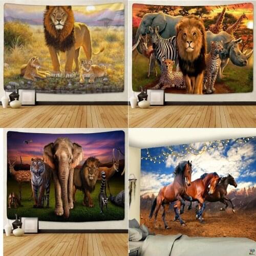 Tiger lion elephant tapestry psychedelic room decor aesthetic kawaii room decor pink tye dye tapestry elephant decor psychedelic