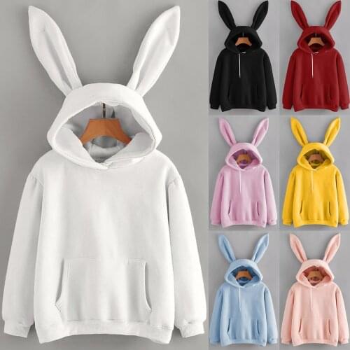 Hoodie Womens Men Fashion The new Cute Long Sleeve Rabbit Hoodie Casual Loose Oversize Sweatshirt Pullover Tops Chandail c50