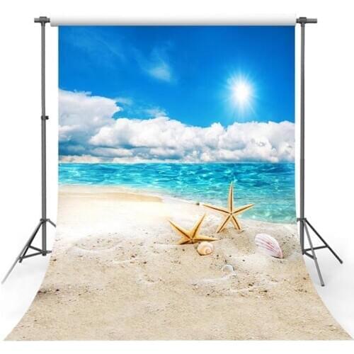 Tropical Sea Beach Starfish Shell Coral Sand Palm Tree Holiday Scenic Photo Background Photography Backdrop Photo Studio