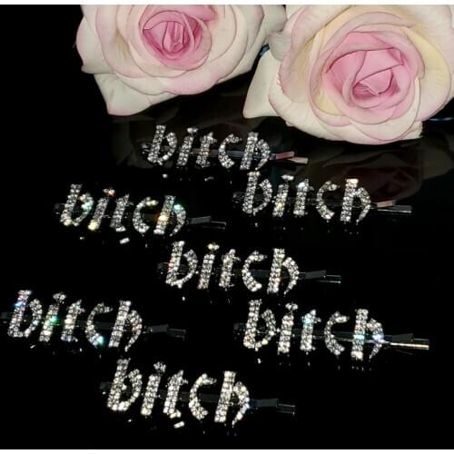 New Arrival Hot Fashion Gothic Letters Hairpin "Bitch" Gothic Word Hair Pin Rhinestone Hair Clip Hair Wear Accessories WHOLESALE
