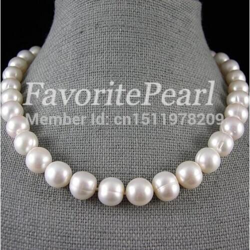 Pearl Necklace - Large Pearl Size 12-13mm 17.5-18 Inch White Color Freshwater Pearl Necklace Perfect Bridesmaid Wedding Jewelry