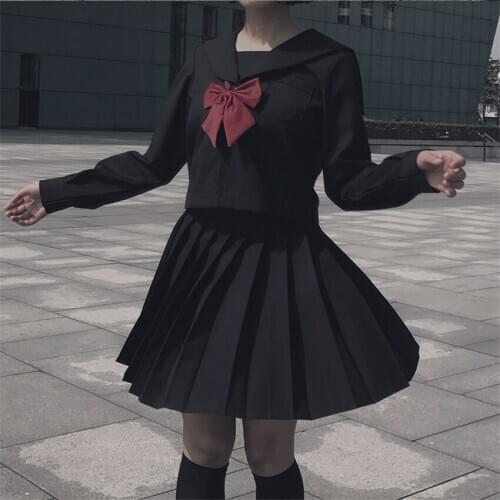 Girls Outfits for Women School Uniform Bad Girl Clothes Harajuku Skirt Long Short Black JK Uniform Gothic Clothing Two Piece Set