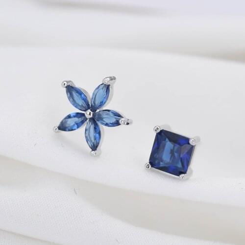 REETI 925 Sterling Silver Stud Earring Cubic Zirconia Flowers Asymmetry Personality Fashion Jewelry Earrings For Women
