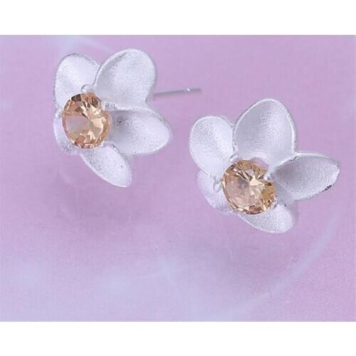 DT-E178 Wholesale Sterling Jewelry Silver Color Earrings Fashion Jewelry Yellow Stone Rose Earring for Women